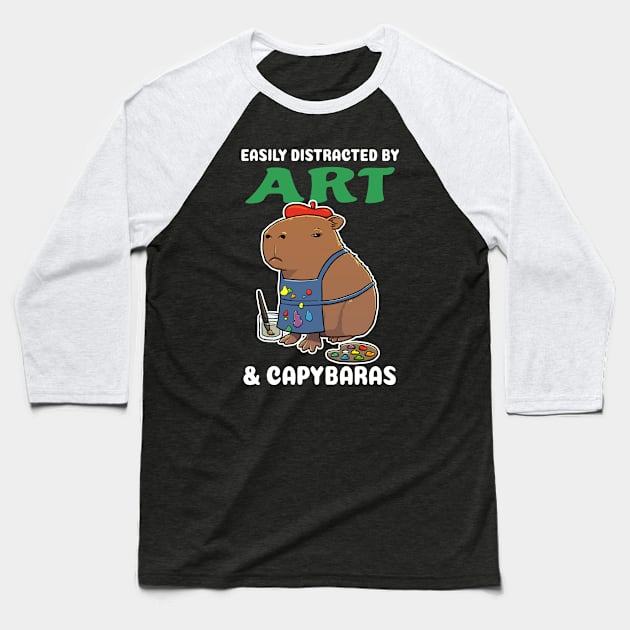 Easily Distracted by Art and Capybaras Cartoon Baseball T-Shirt by capydays